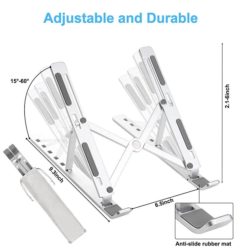 Adjustable Laptop Tablet Stand Foldable Aluminum Desktop Laptop Riser Compatible with All Laptops iPad Tablet up to 156 inches Silver