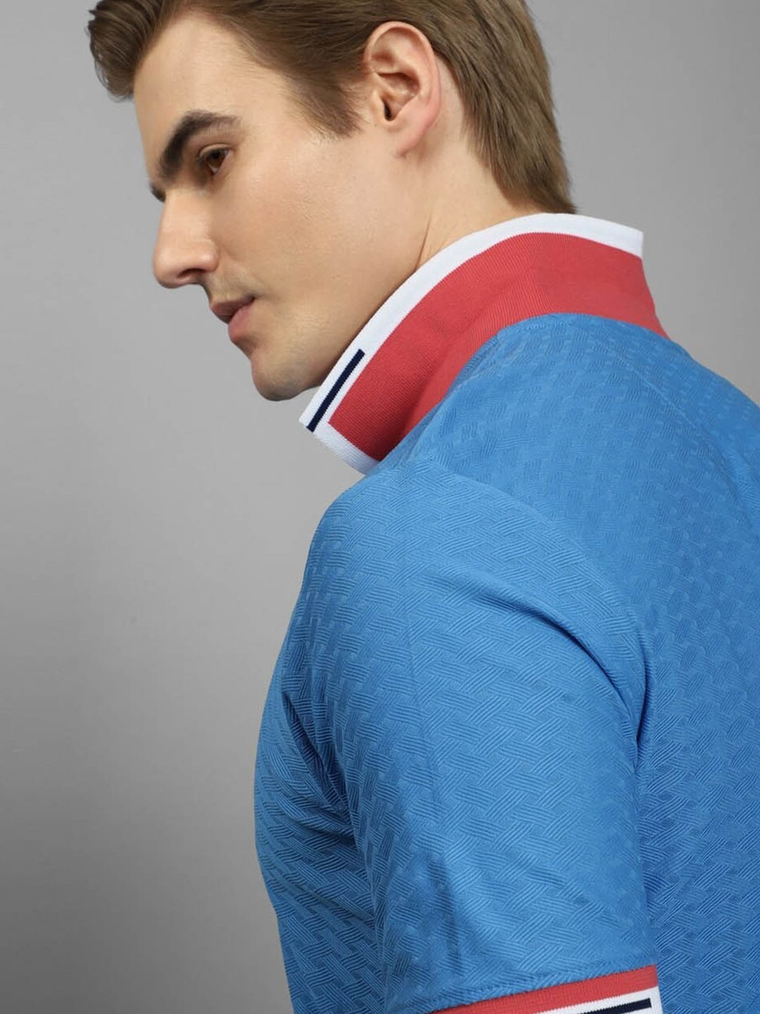 Louis Philippe Sport Blue Cotton Regular Fit Texture Polo T-Shirt