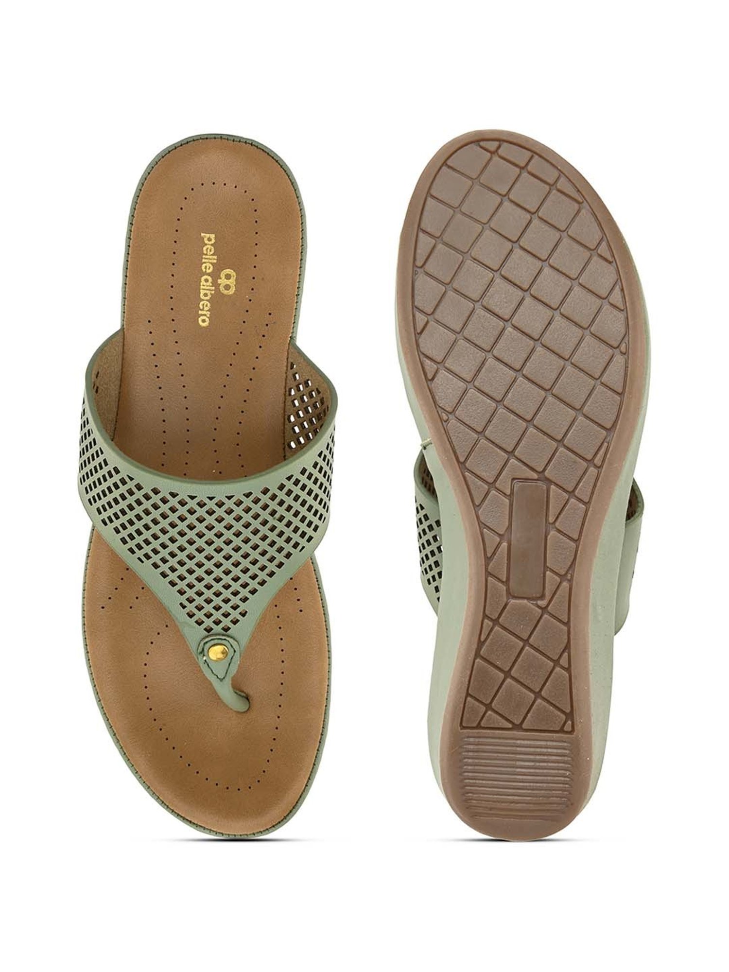 Pelle Albero Women's Green Thong Wedges
