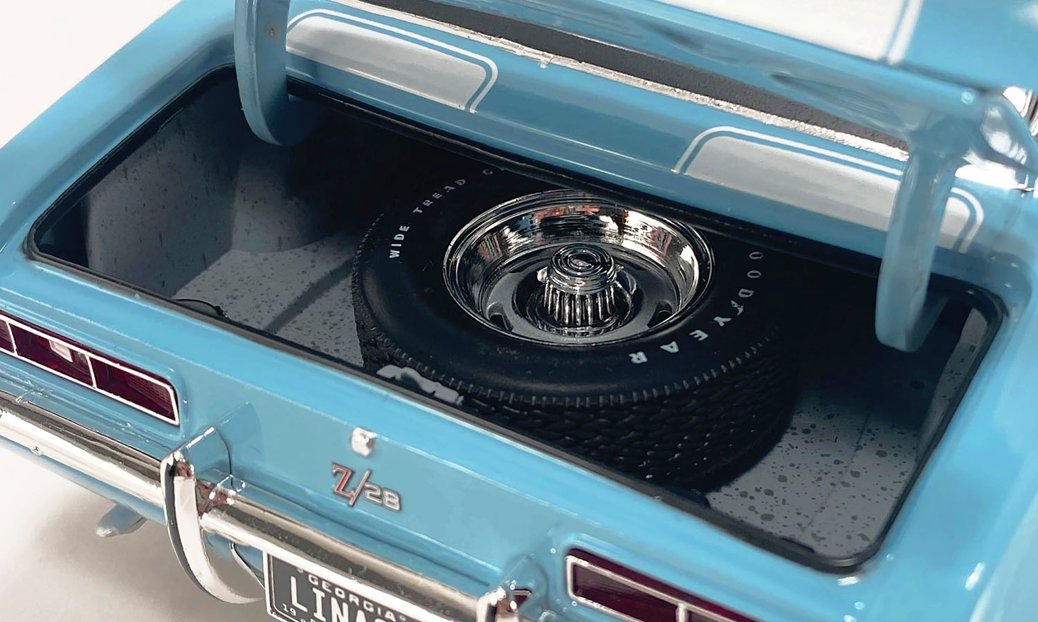 1969 Chevrolet Camaro Z/28 Carolina Blue with White Stripes and Black Vinyl Top Limited Edition to 264 pieces Worldwide 1/18 Diecast Model Car by ACME