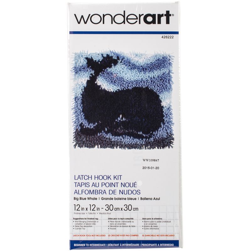 Wonderart Latch Hook Kit 12"X12"-Big Blue Whale