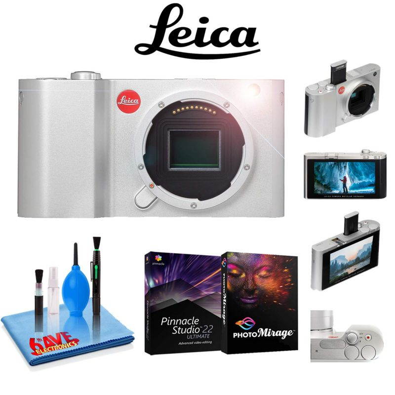 Leica T Digital Camera (Silver, 18181) with Corel Pinnacle Studio Ultimate 22 & Corel PhotoMirage (PC) and Cleaning Kit
