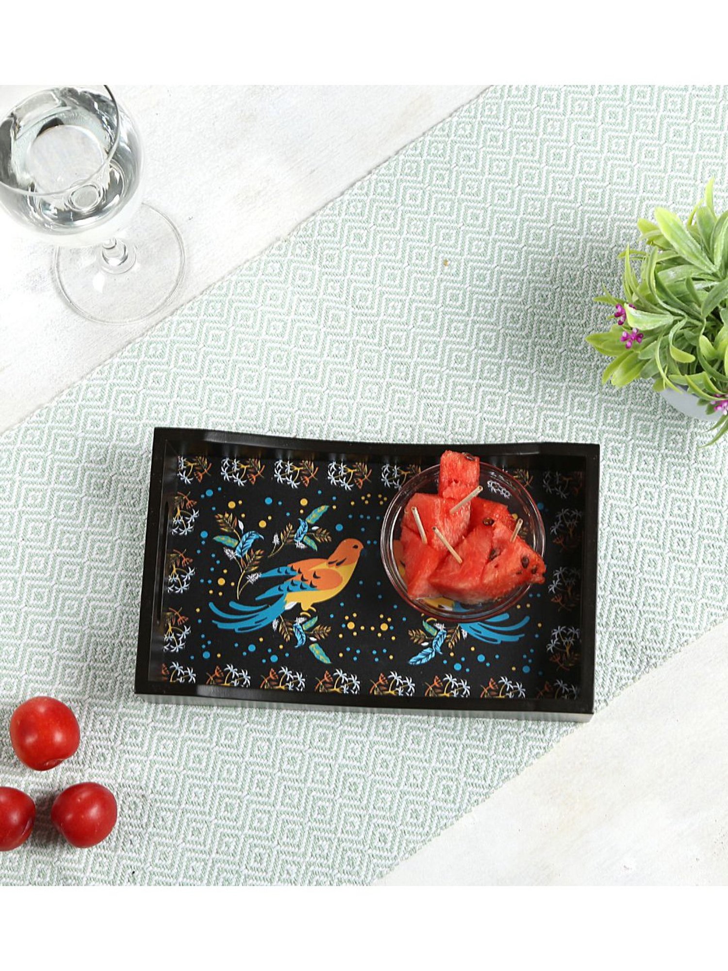 Crayton Birds Printed MDF Rectangular Serving Tray - Set of 1