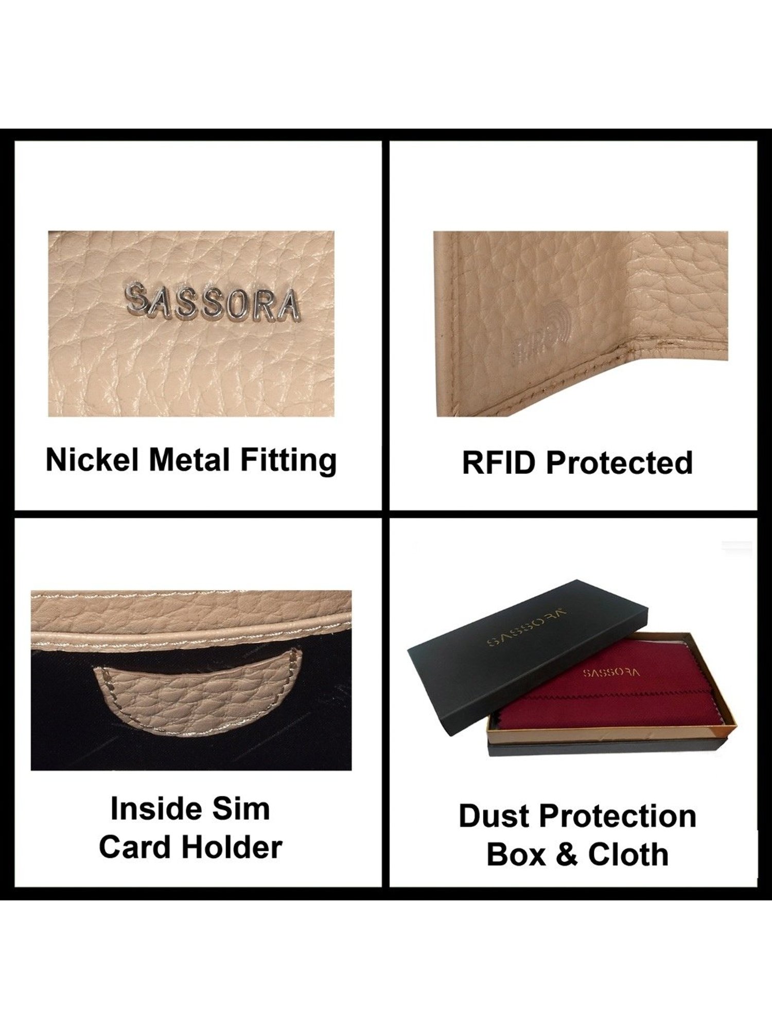 SASSORA FRIDA Grey Leather Textured Wallet