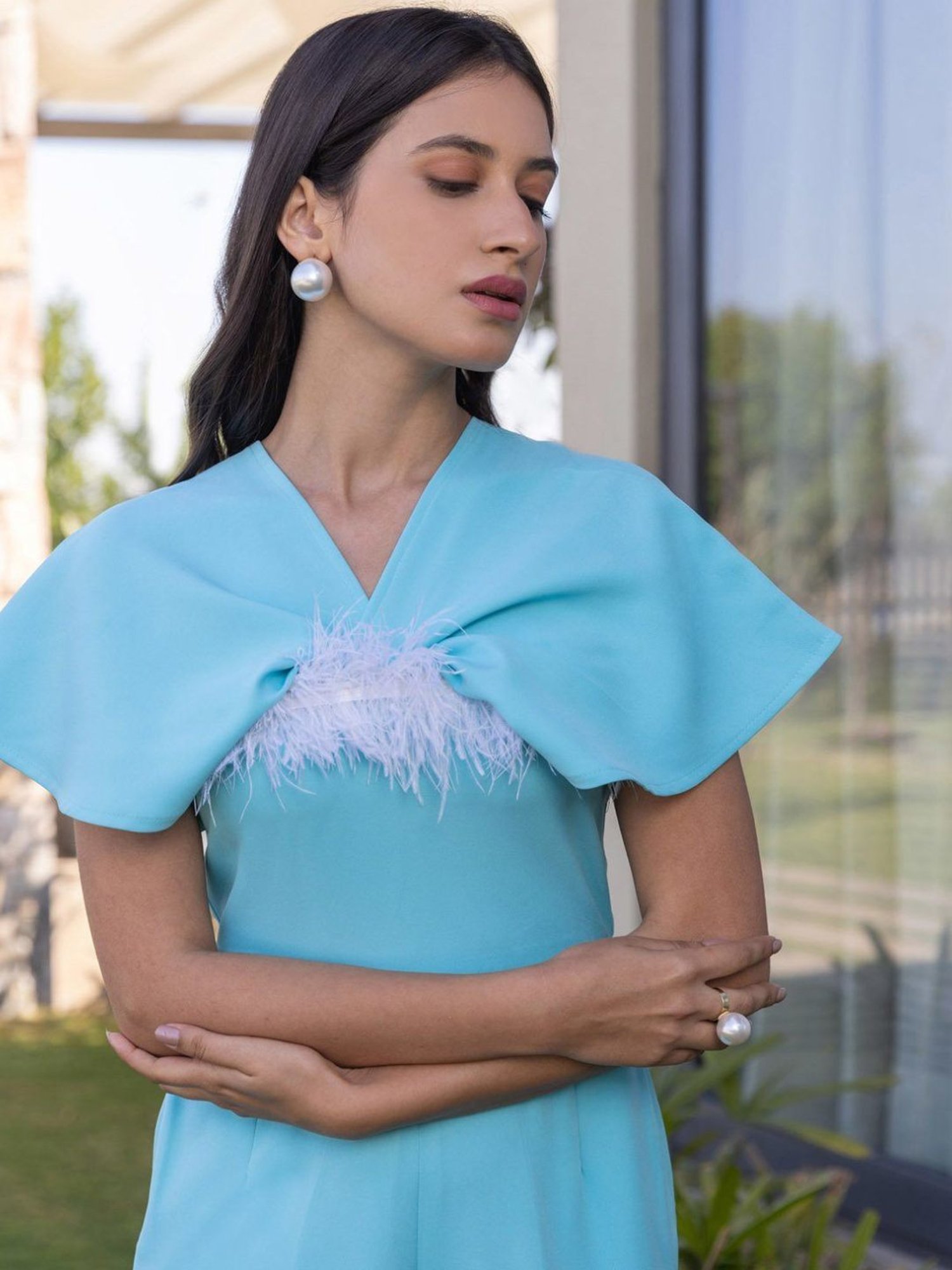 BInfinite Blue Cyan Fur Jumpsuit