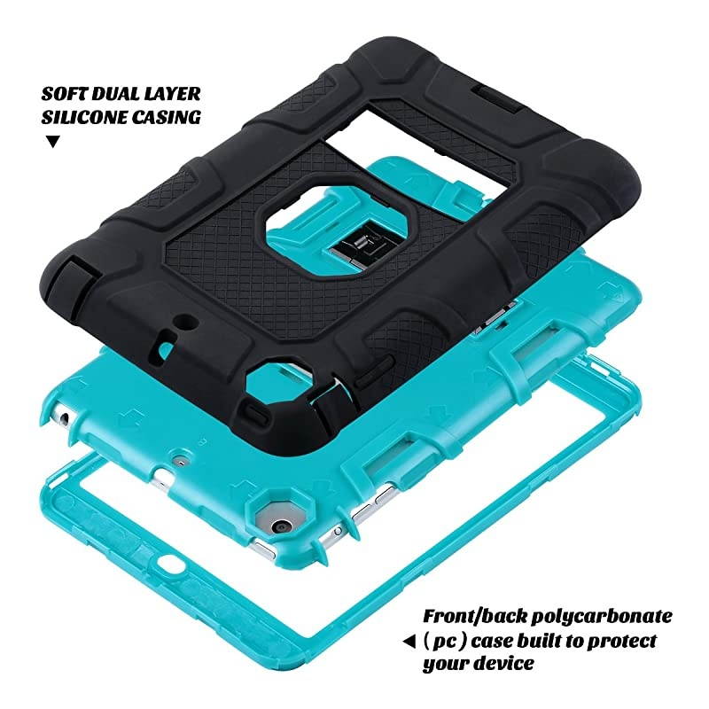 iPad Mini Case iPad Mini 2 Case iPad Mini 3 Case iPad mini Retina Case Three Layer Heavy Duty Shockproof Protective Case for iPad MiniiPad Mini 2iPad Mini 3 with Kickstand Aqua BlueBlack