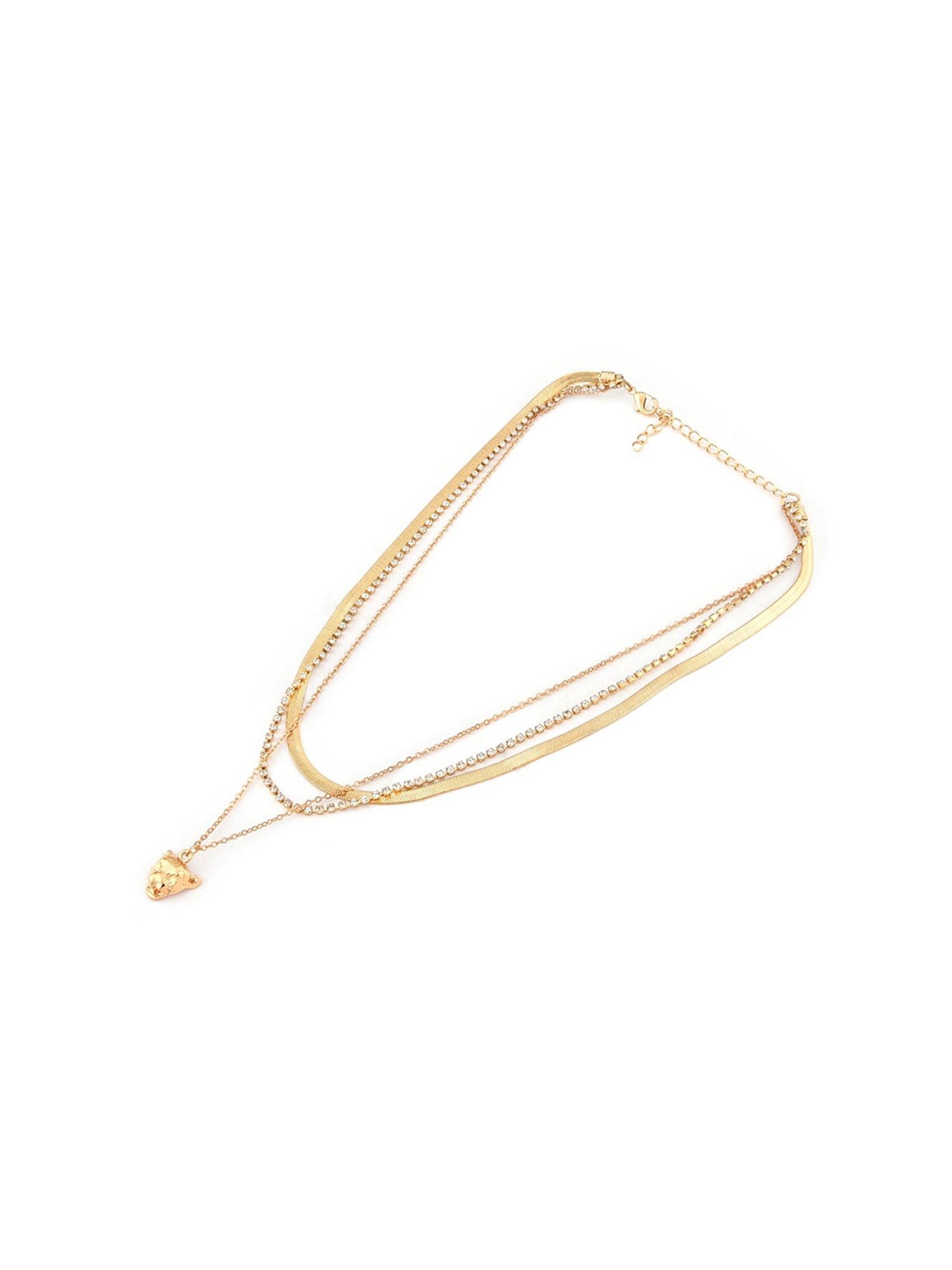 Zaveri Pearls Gold Tone Classy Multi Layered Leopard Drop Necklace Chain & Earring Set-ZPFK11618