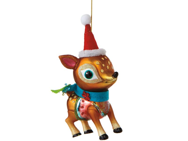 Ganz 6" Glass Deer with Santa Hat Christmas Ornament - Gold/Red