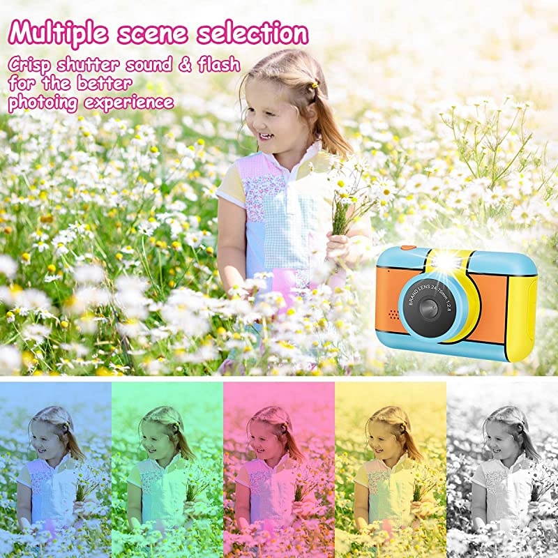 Kids Camera 24MP Dual Lens Kid Digital Camera Gifts for Age 310 Years Old Boys Girls 1080P 24 Large LCD Blue Screen Video Camcorder USB Rechargeable Selfie Camera with 32GB SD Card