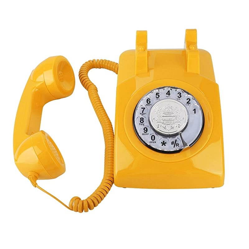 Retro Dial Telephone Vintage Landline Telephone Corded Telephone Corded Desktop Desk Phone for Gift with KnobAdjustable Volume of The BellYellow