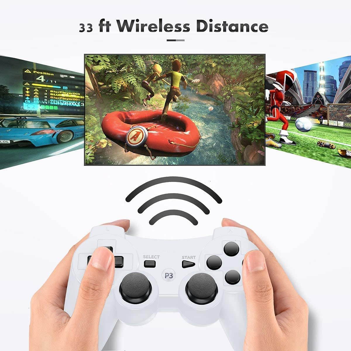 Controller Replacement for PS-3 Controller, Wireless Move/Motion Controller Gamepad with Upgraded Joystick Compatible with Play-Station 3 (Black) 2 Pack