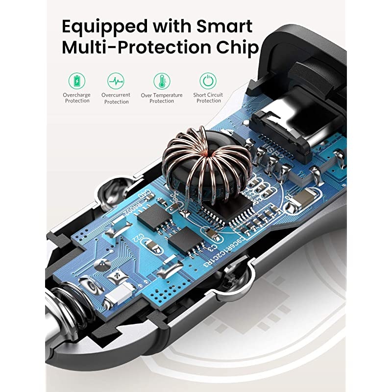 PD Fast Car Charger 18W USB C and USB A Dual Ports Metal Mini Car Adapter Compatible with iPhone SE 11Pro 11 MAXXSXRX876Plus iPad ProAirMini Galaxy S10 S9 S8 S7 S6 Note LG etc