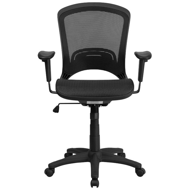 Emma and Oliver Mid-Back Transparent Black Mesh Swivel Office Chair with Adjustable Arms