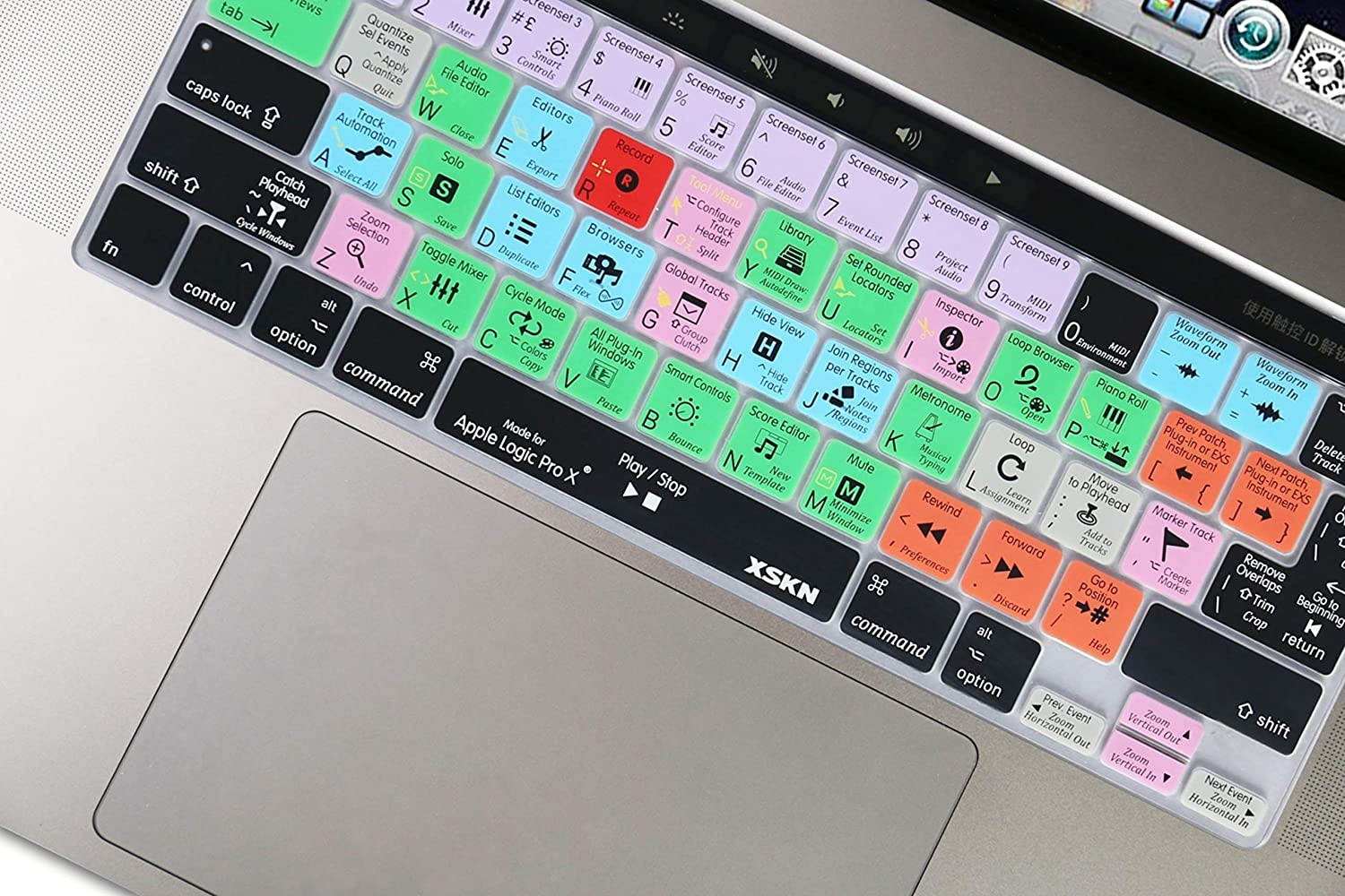 XSKN Logic Pro X Silicone Shortcut Keyboard Cover Skin for 2019 New MacBook Pro 16 inch A2141 2020 New MacBook Pro 13.3 inch A2338 M1 A2251 A2289 with Touch Bar & Touch ID US and EU Universal Version