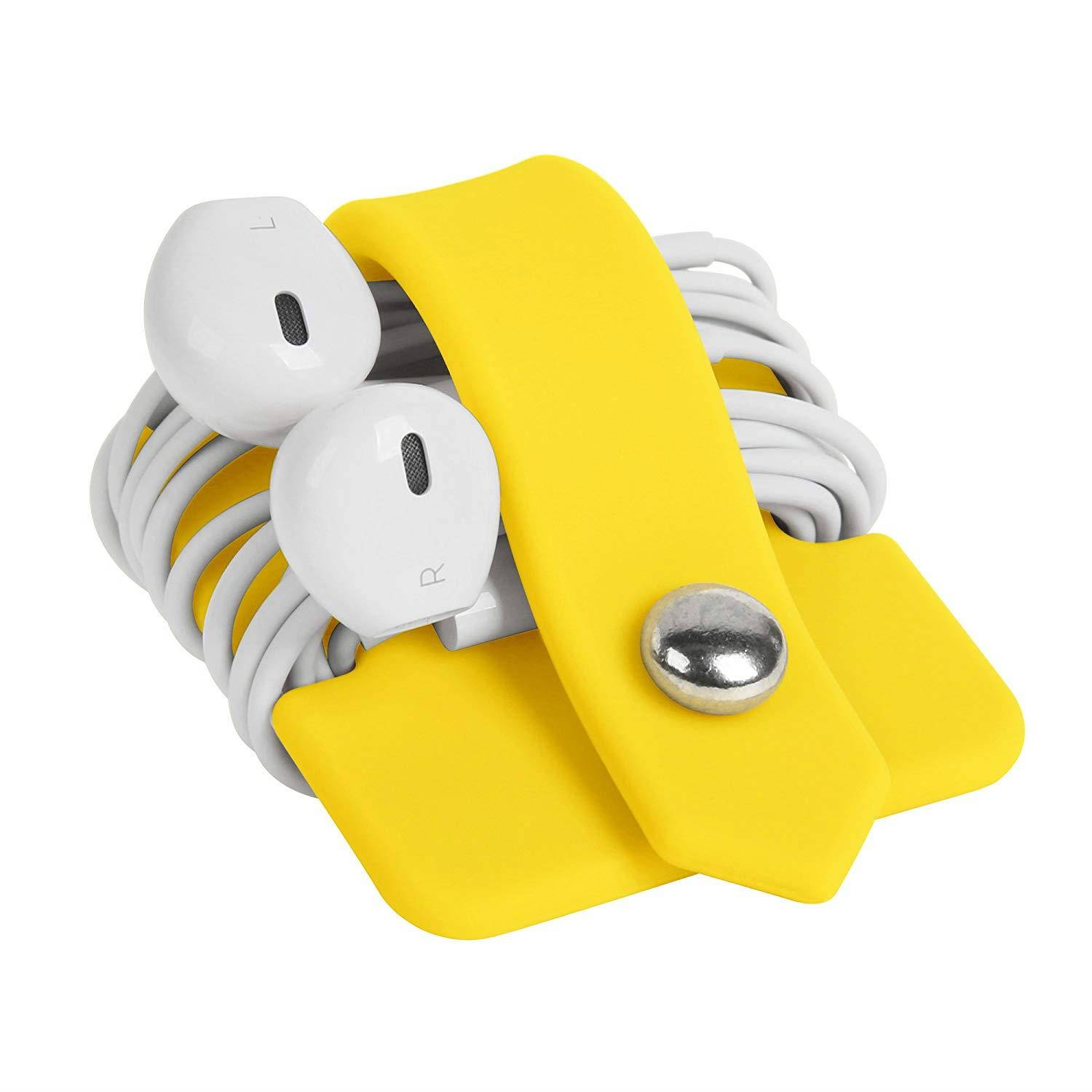 ELFRhino Silicone Earphone Organizer Earphone Wrap Winder Headphone Cord Organizer Wrap Winder Manager/Cable Winder Yellow