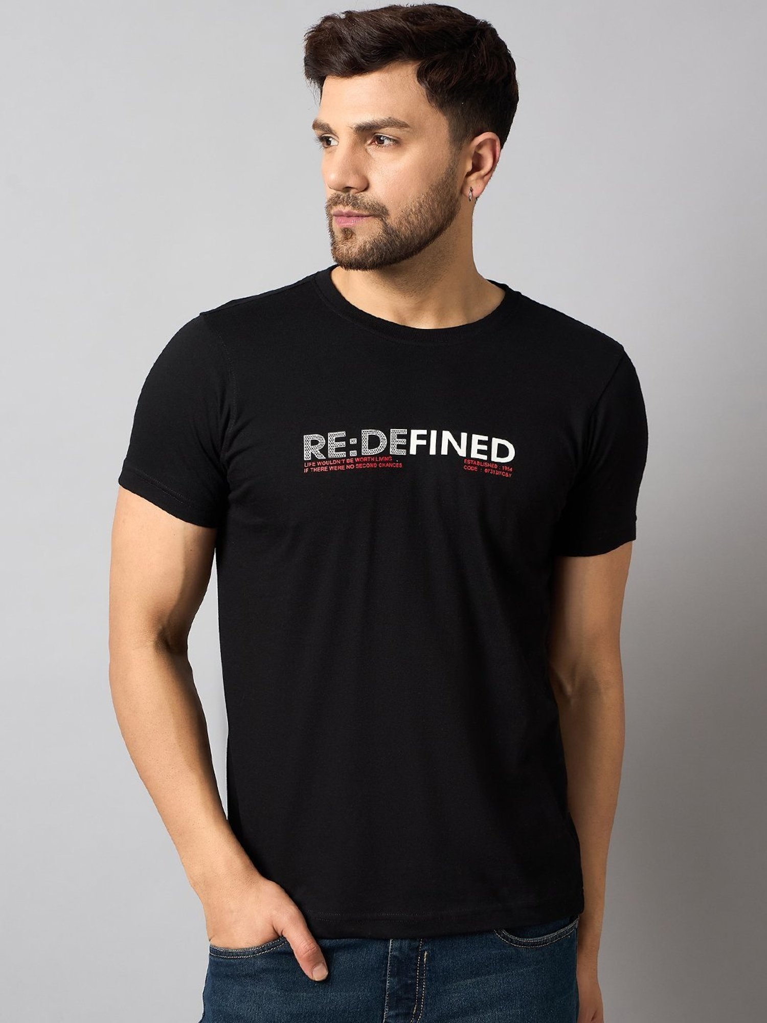 Club York Black Regular Fit Printed T-Shirt