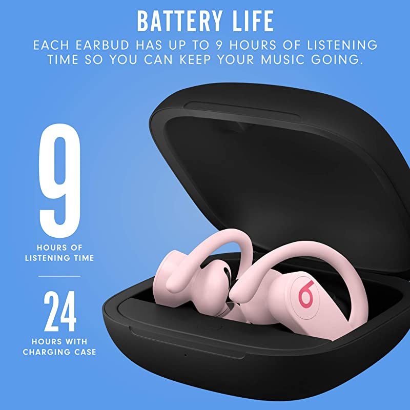 Power Pro Wireless Earbuds - Apple H1 Headphone Chip, Class 1 Bluetooth Headphones, 9 Hours of Listening Time, Sweat Resistant, Built-in Microphone - Cloud Pink