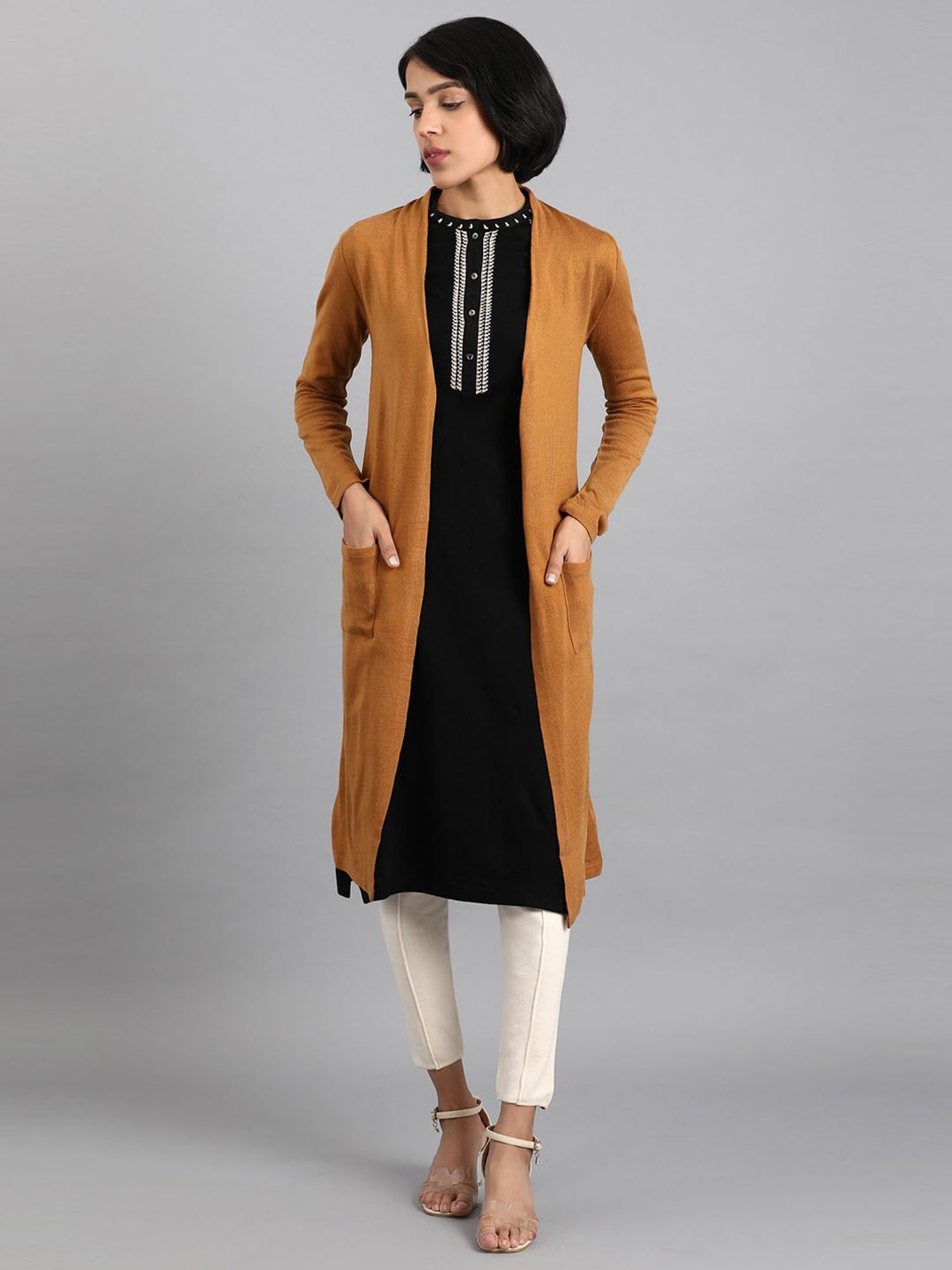 W Mustard Full Sleeves Shrug