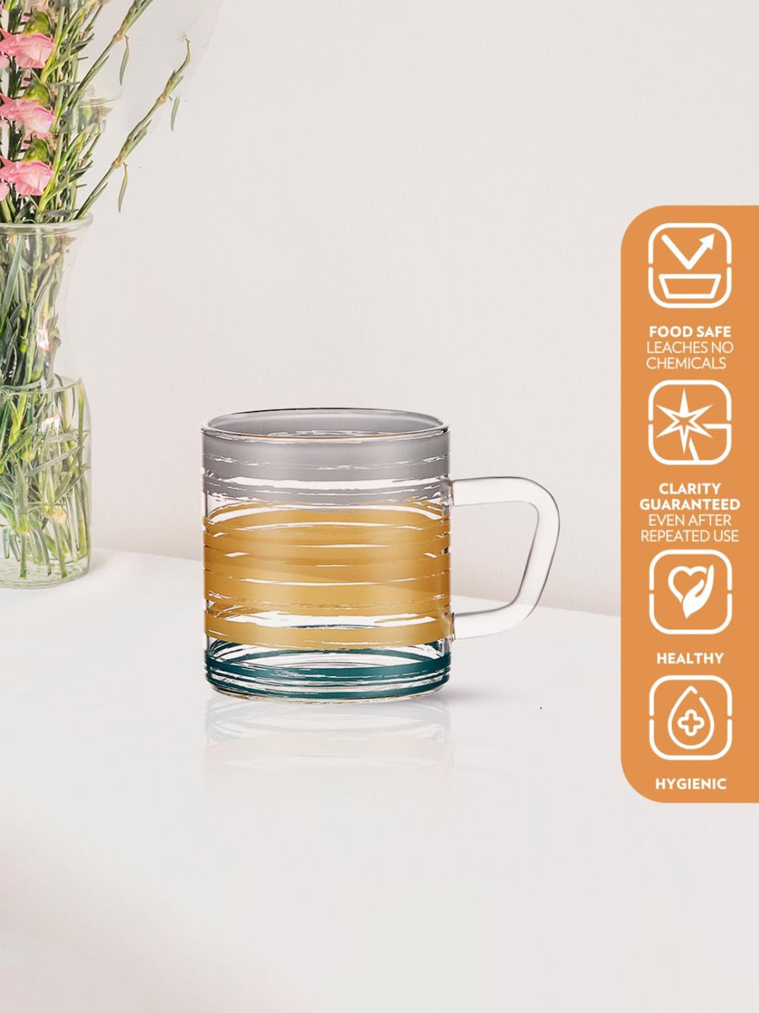 Borosil Transparent Glass Tea & Coffee Mug - Set of 6 (210 ml)
