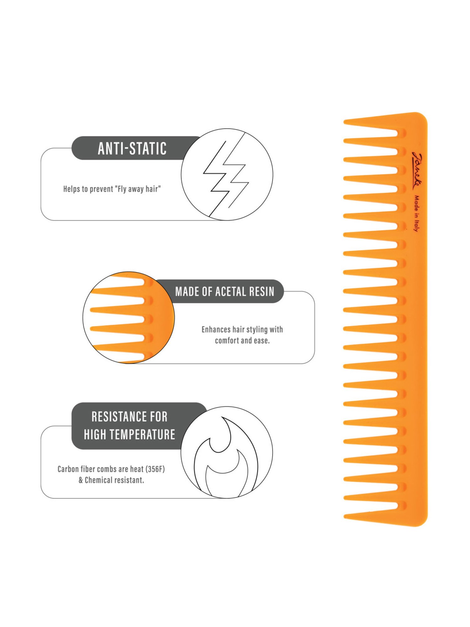 Janeke 1830 Professional Fluo Orange Gel Application & Styling Super Comb