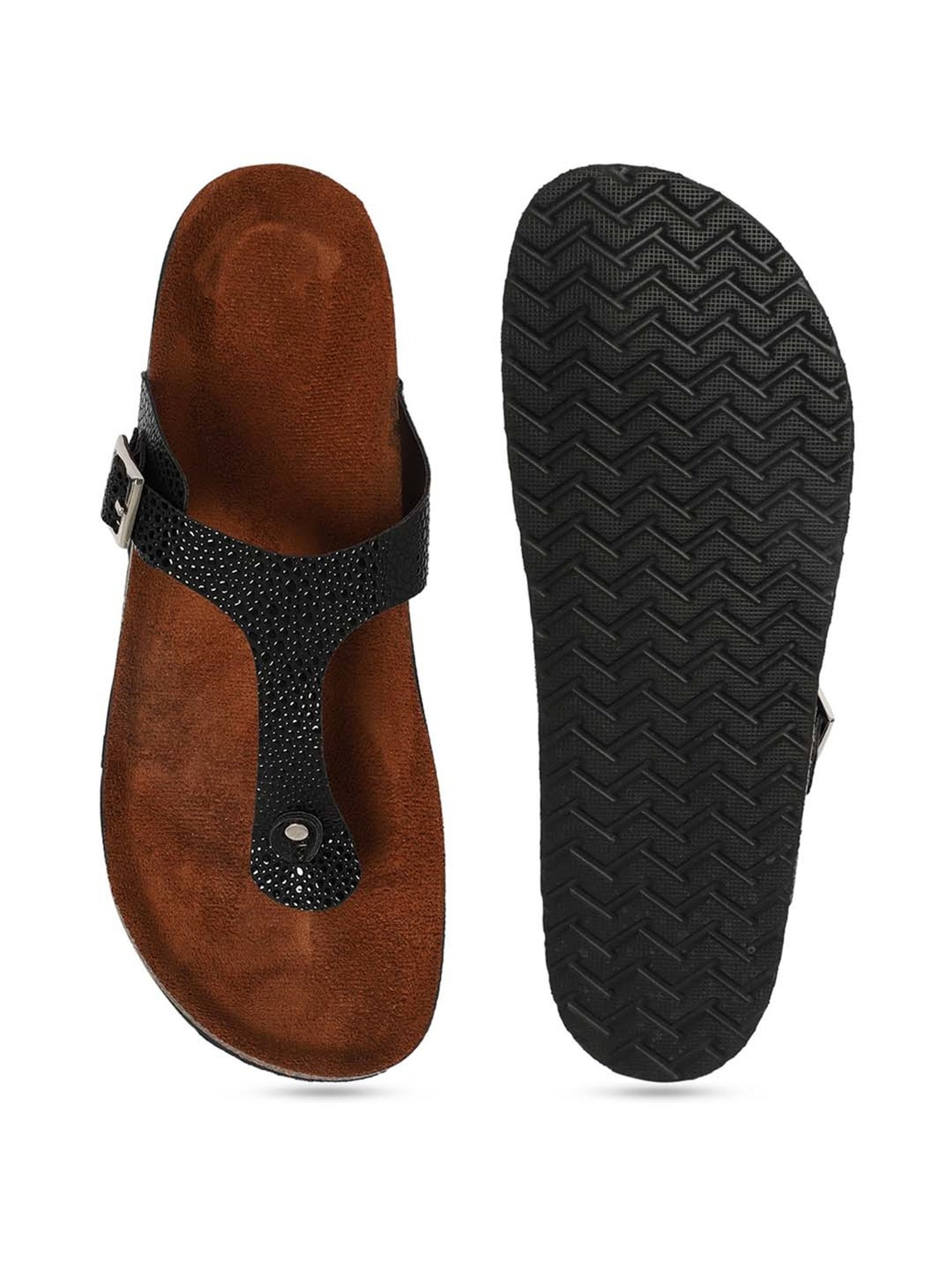 Mozafia Women's Jet Black Thong Sandals