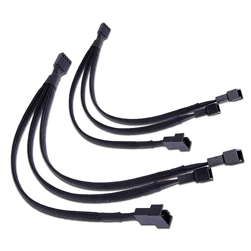 PWM Fan Splitter Adapter Cable Sleeved Braided Y Splitter Computer PC 4 Pin Fan Extension Power Cable 1 to 3 Converter 10 inches (2 Pack)
