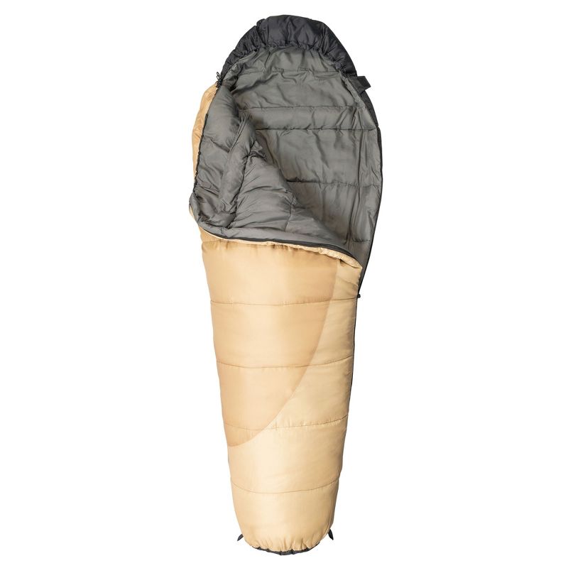 Kamp-Rite 35 x 78 Inch Mummy Style Outdoor Indoor 3 Season Rip Stop Polyester Camping Cot Sleeping Bag 20 Degree, Tan/Light Brown