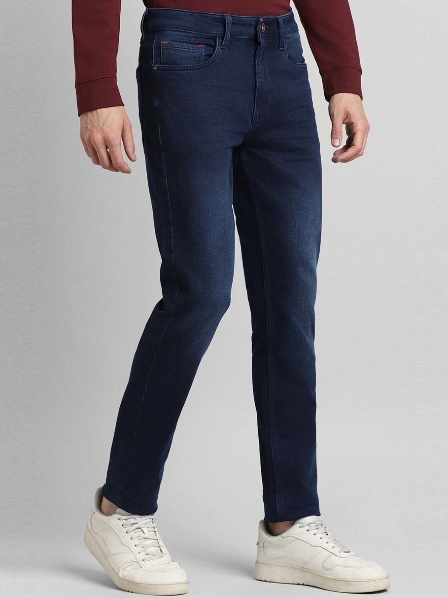 Simon Carter London Slim Fit Navy Lightly Washed Mid Rise Jeans