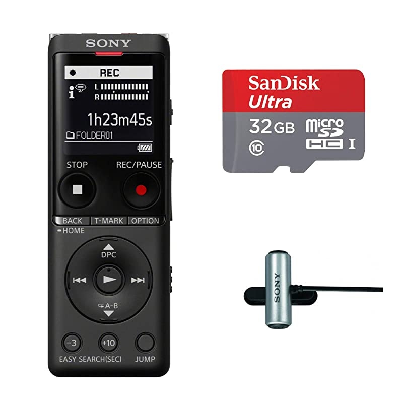 ICDUX570 Stereo Digital Voice Recorder wBuiltin USB w ECMCS3 Clip Style Mic Bundle