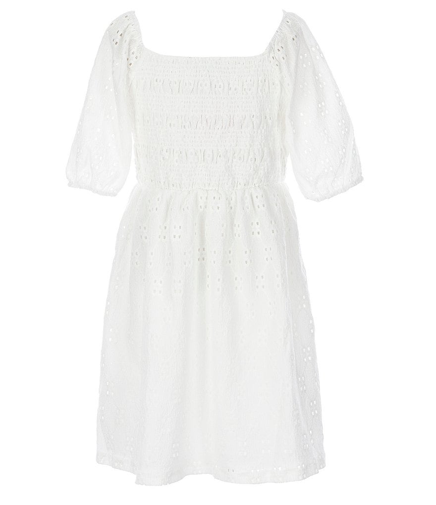 I.N. Girl Big Girls 7-16 Eyelet-Embroidered Textured A-Line Dress