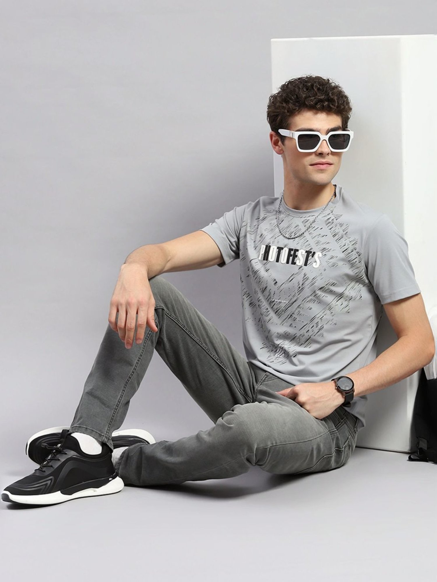 Monte Carlo Grey Regular Fit Printed T-Shirt