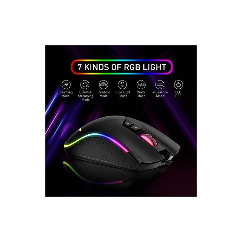 RGB Gaming Mouse Wired Programmable Ergonomic USB Mice 4800 Dots Per Inch 7 Buttons amp 7 Color Backlit for Laptop PC Gamer Computer Desktop