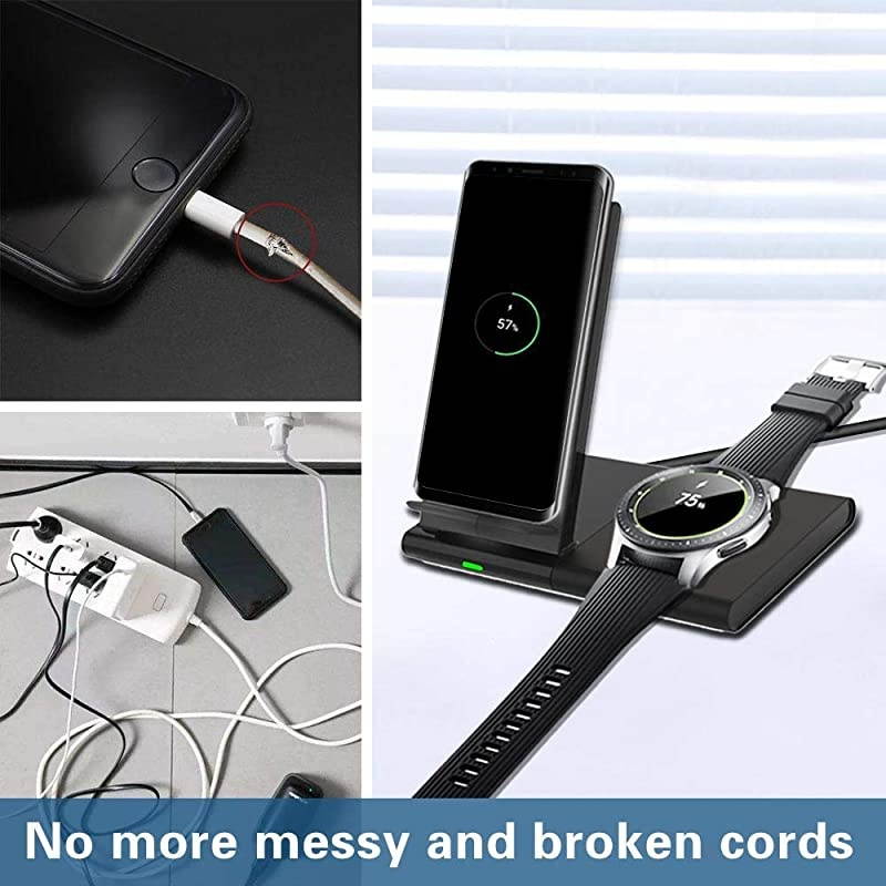 Dual Wireless Charger Qi Certified Wireless Charging Stand for iPhone 12 Pro1211 Pro MaxXsXrX8 PlusAirpods ProSamsung Galaxy S20S10S9Samsung WatchGalaxy Buds with QC 30 Adapter