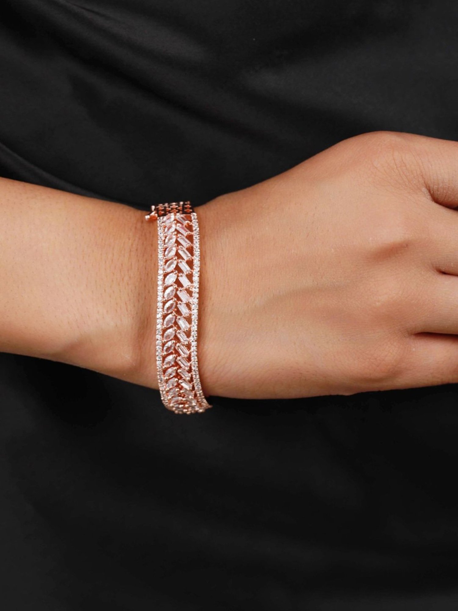 Aatmana Rose Gold-Plated American Diamond Studded Handcrafted Bangle-Style Bracelet