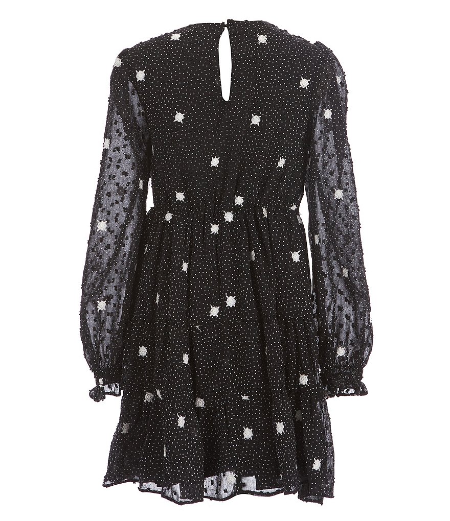 Poppies and Roses Big Girls 7-16 Long-Sleeve Dot Print Tiered Chiffon Dress
