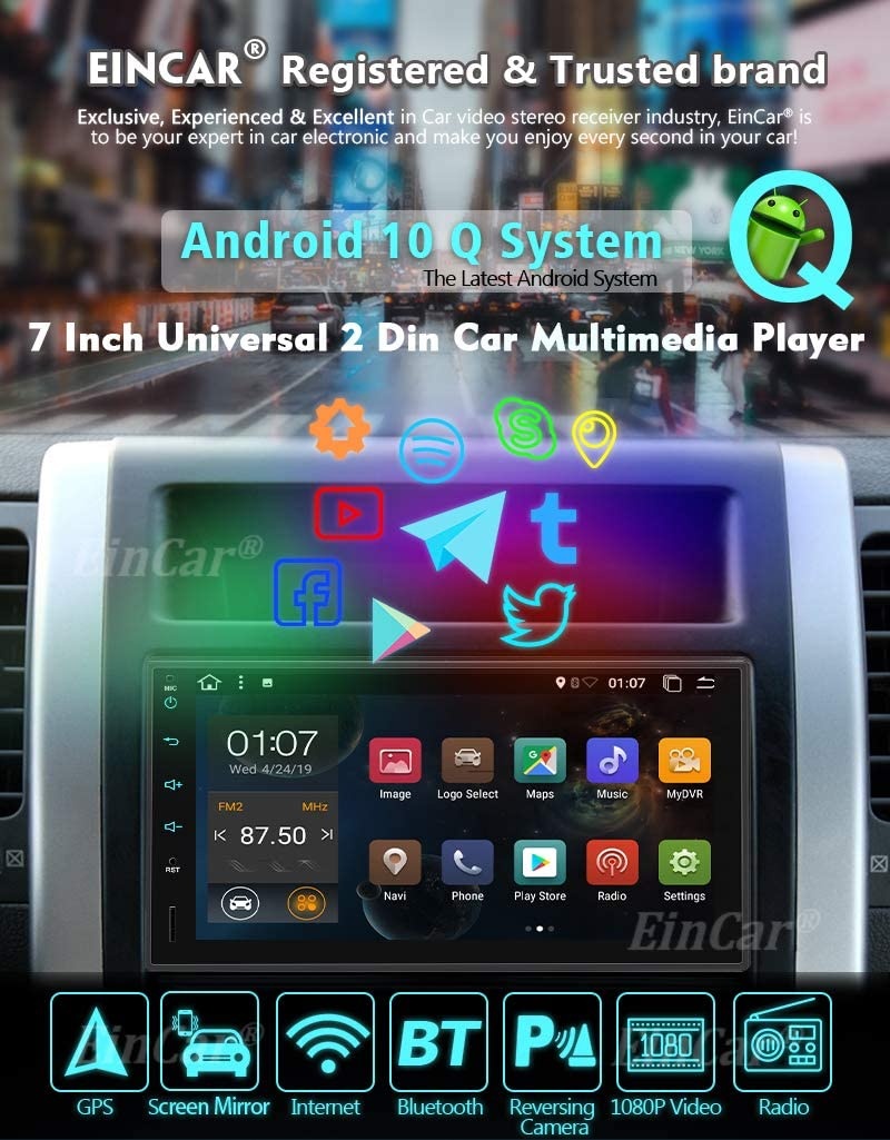 Double Din Android 10 Car Stereo with Bluetooth GPS Navigation In Dash 7 Inch Touch Screen 2 Din Car Radio Support 1080P Video 4G 3G Wifi USB TF AM FM RDS Radio Mirror Link Steering Wheel Controls