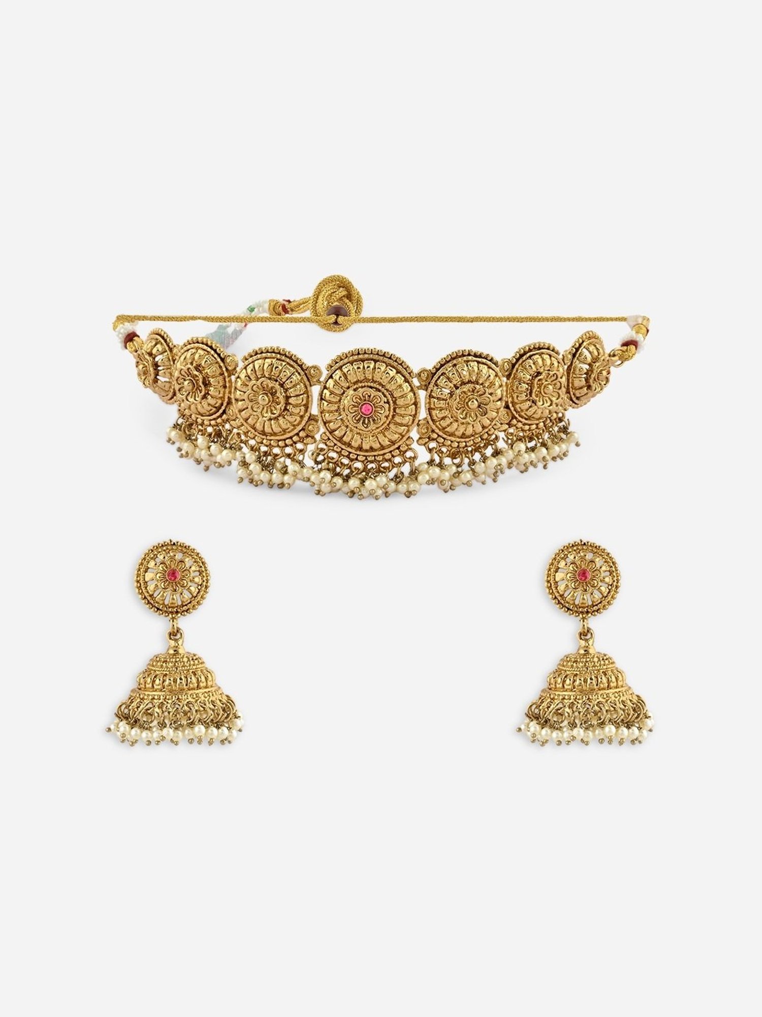 Fida Mehendi Gold Temple Necklace & Earrings Set for Women