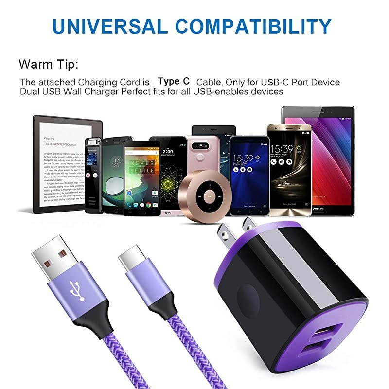 Type C Phone Charger  USB Wall Adapter Plug + 6ft C Charger Cable Compatible with LG Stylo 5 4 G8 G7 V50 V40 V35 ThinQ Q7 Plus V30 V20 G6 G5 Samsung Galaxy A50 10E A20 A80 OnePlus 7 Pro 6T 5