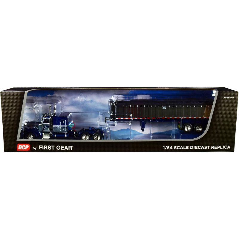Peterbilt 389 w/ 63" Flattop Sleeper Cab & MAC Coal End Dump Framed Tri-Axle Trailer w/Tarp Blue & Chrome 1/64 DCP/First Gear