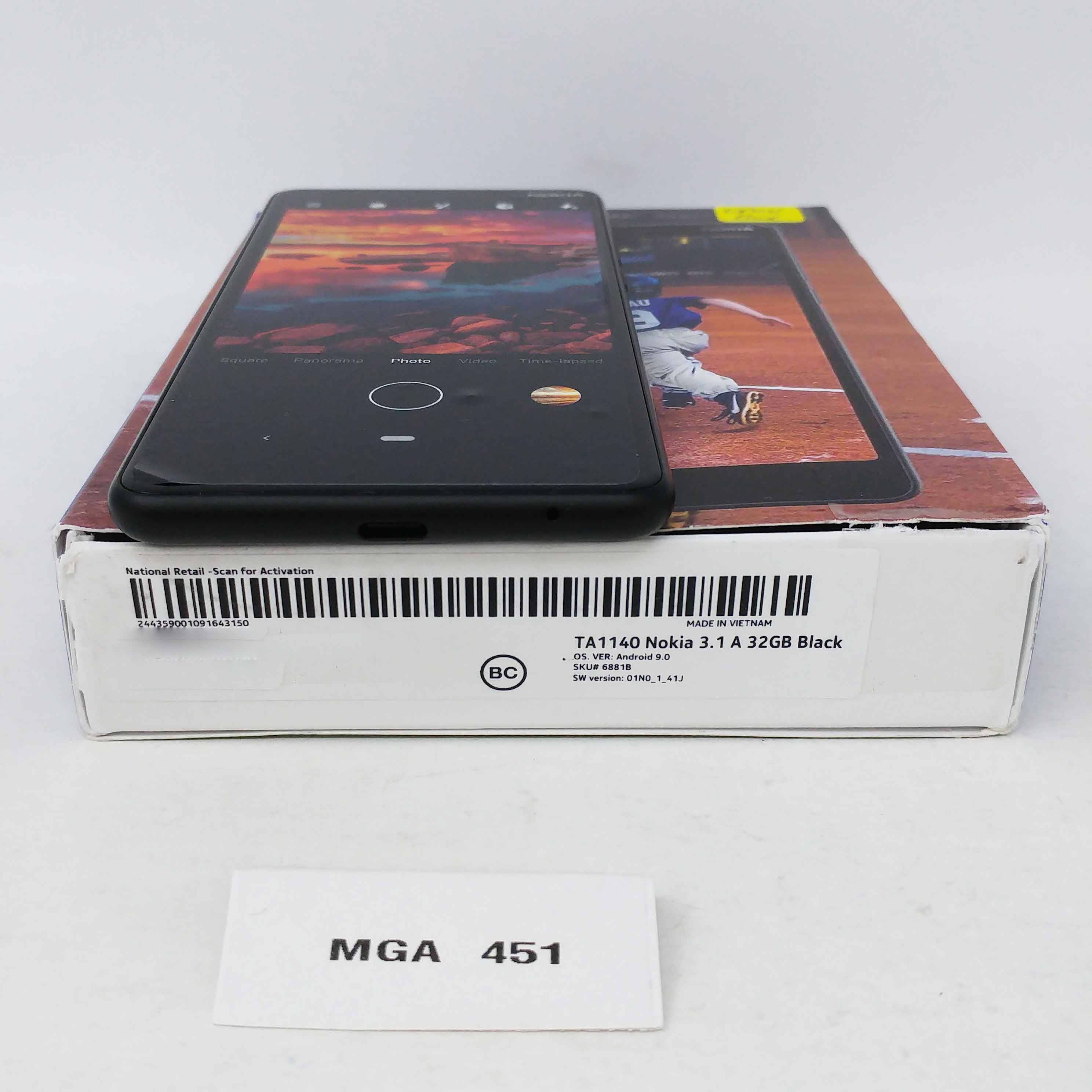 OB Nokia 3.1 A 32GB TA-1140 ATT  5.45 in IPS LCD Display 2GB RAM 8MP Camera Android One Smartphone - Black/Chrome