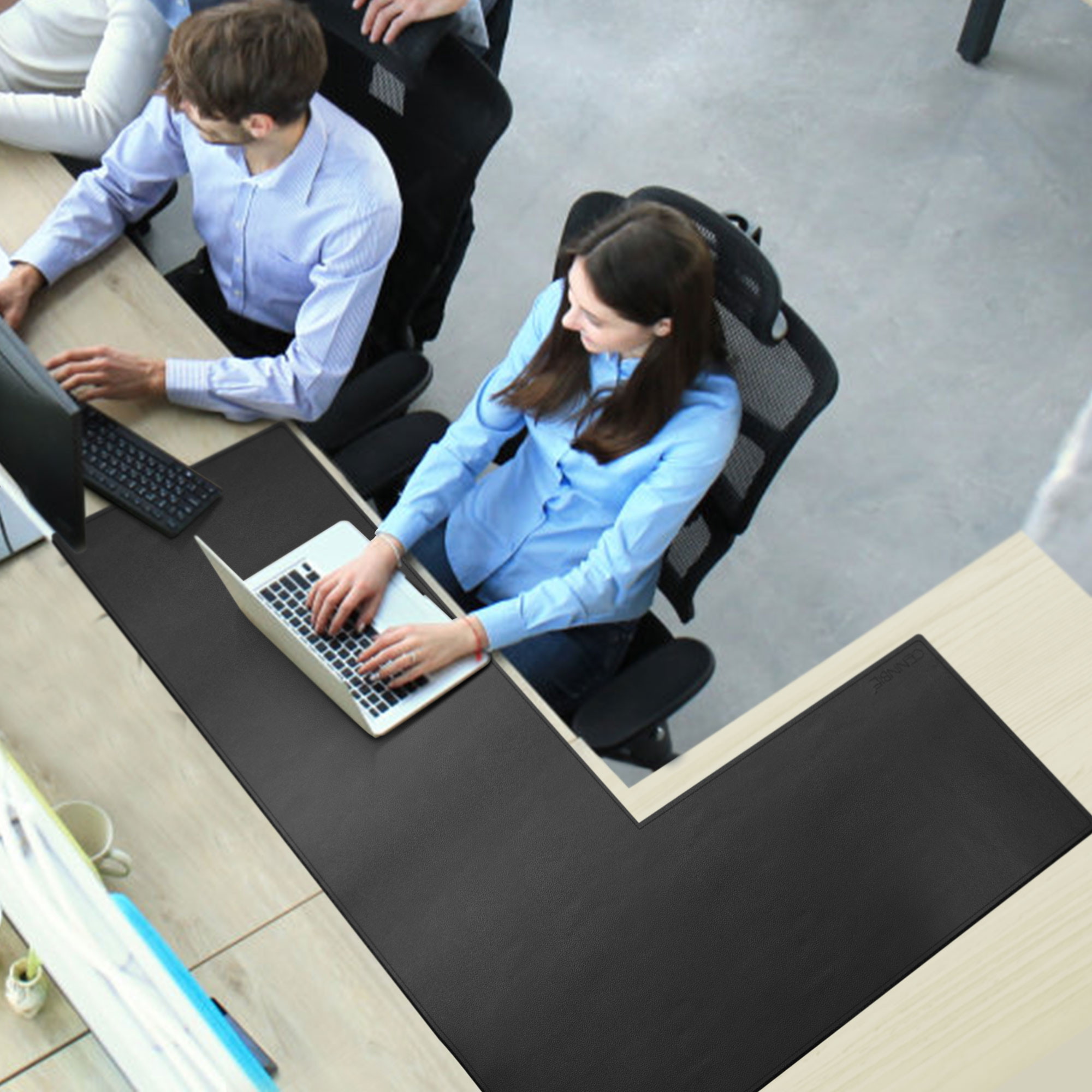 L Shaped Desk Pad - Multipurpose Waterproof Office Leather Desk Mat and Reversible Corner Desk Blotter Pad -(43.3+51.2) L 15.7W L-Shaped Corner Desk Pad Protector (Black)