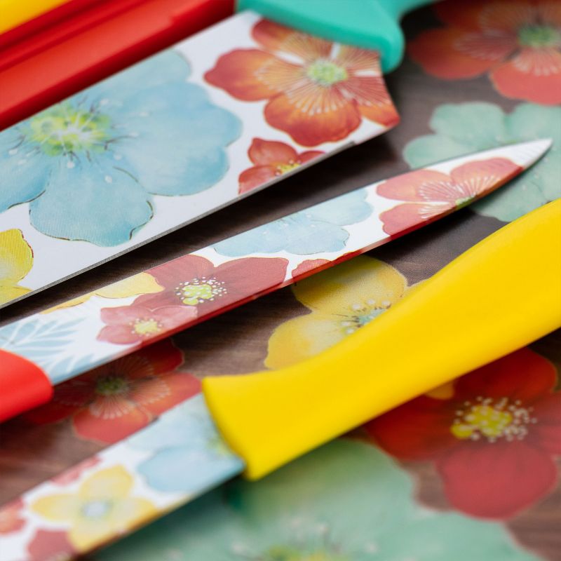 Gibson Home Jordana 7 Piece Cutlery Knife and Cutting Board Set in Multi-Color Floral