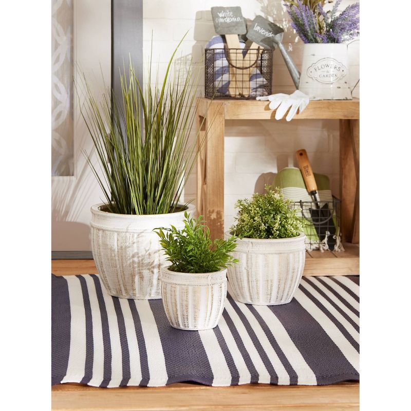 Set of 3 Indoor/Outdoor Ceramic Planters Antique Stone - Zings & Thingz