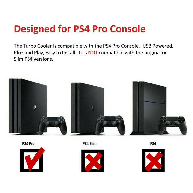 For PS4 Pro Cooling Fan, External 5-Fans Super Turbo Temperature Cooler System, Gaming Console External Super Cooling Fan for Playstation 4 Pro - Black