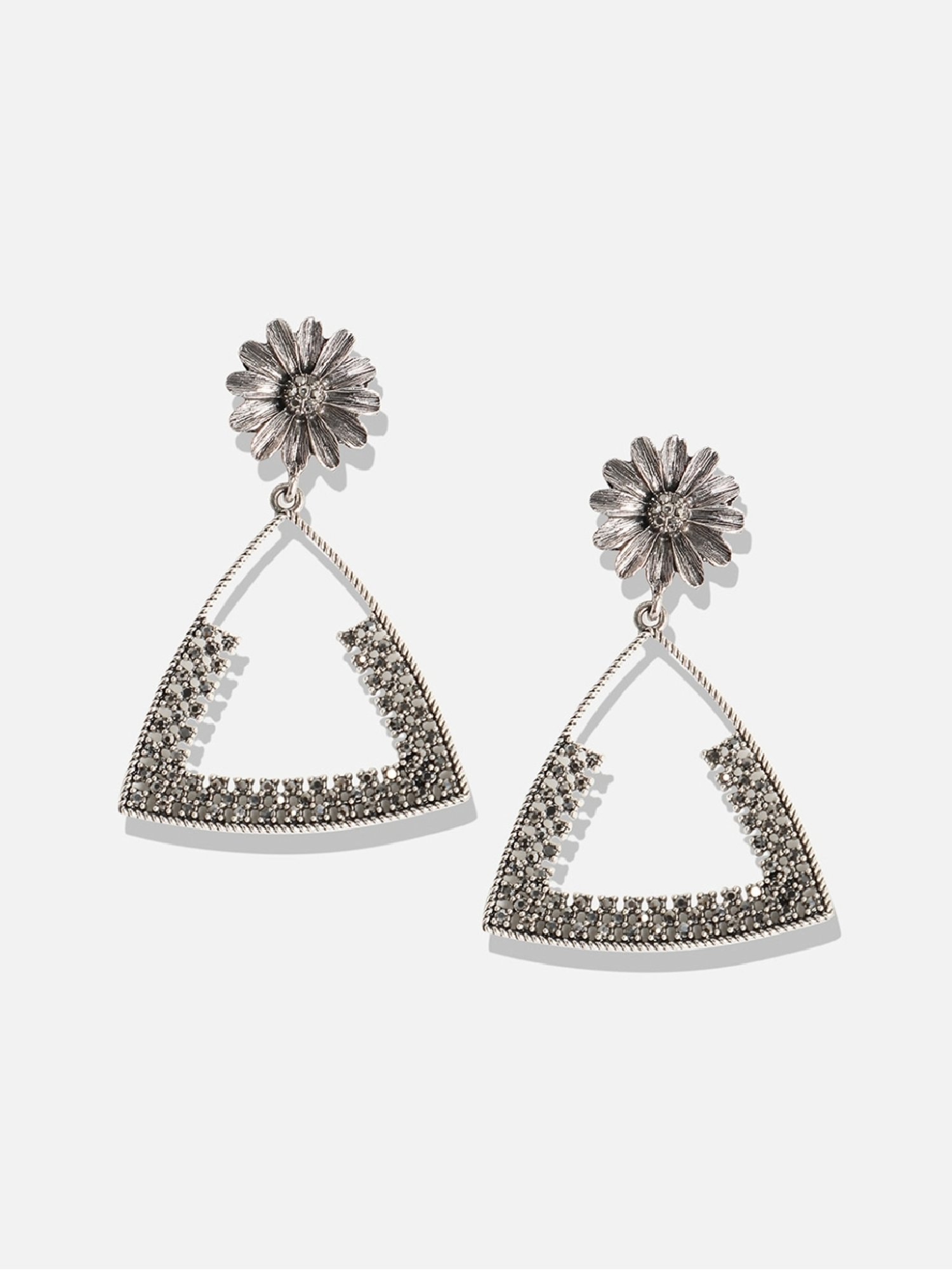 Sohi Women's Crystal Triangle Daisy Drop Earrings  Silver