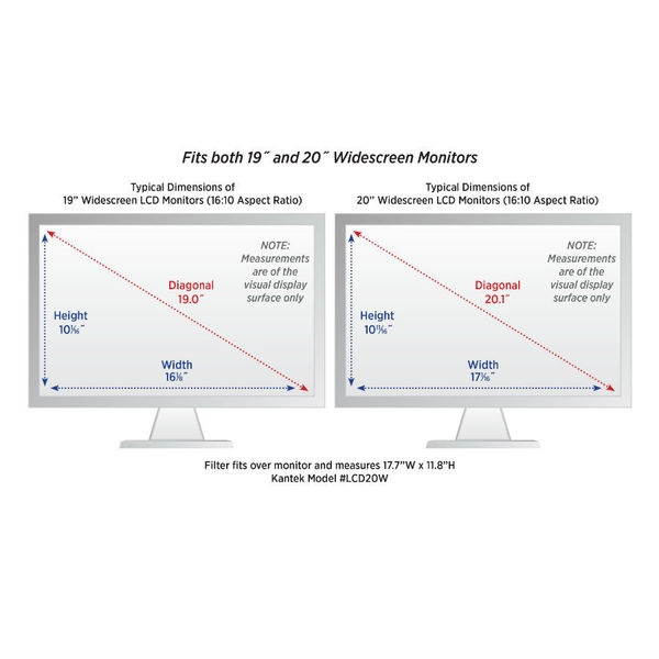 Kantek Protect Deluxe LCD20W Standard Screen Filter Silver 20" LCD Monitor