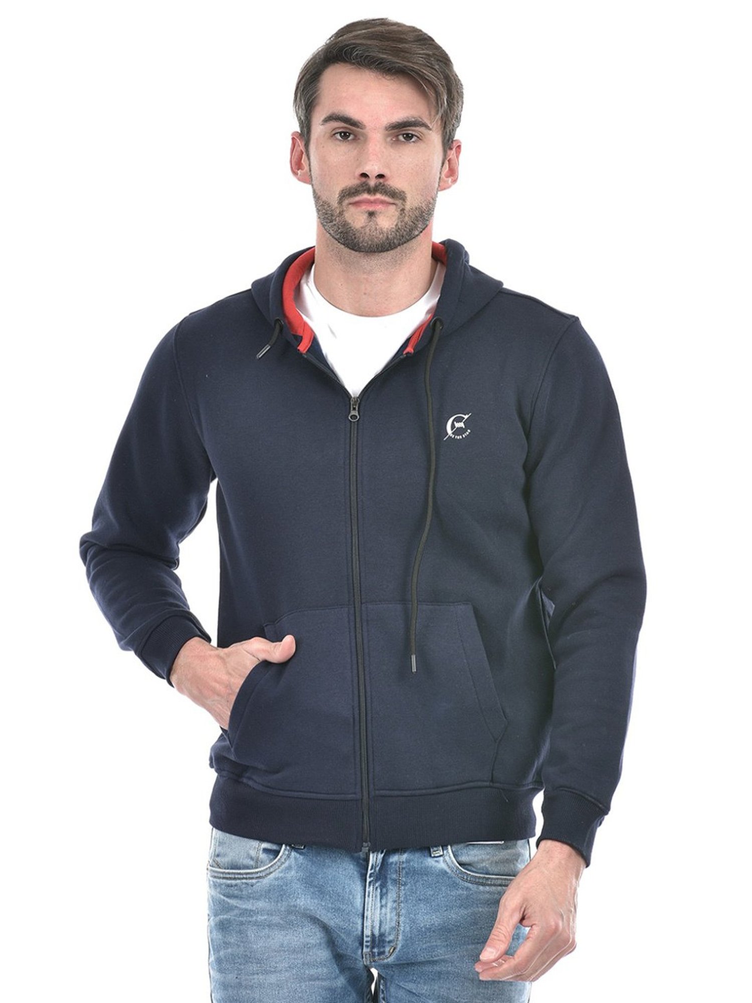 Lawman Navy Blue Cotton Regular Fit Hooded Sweatshirts