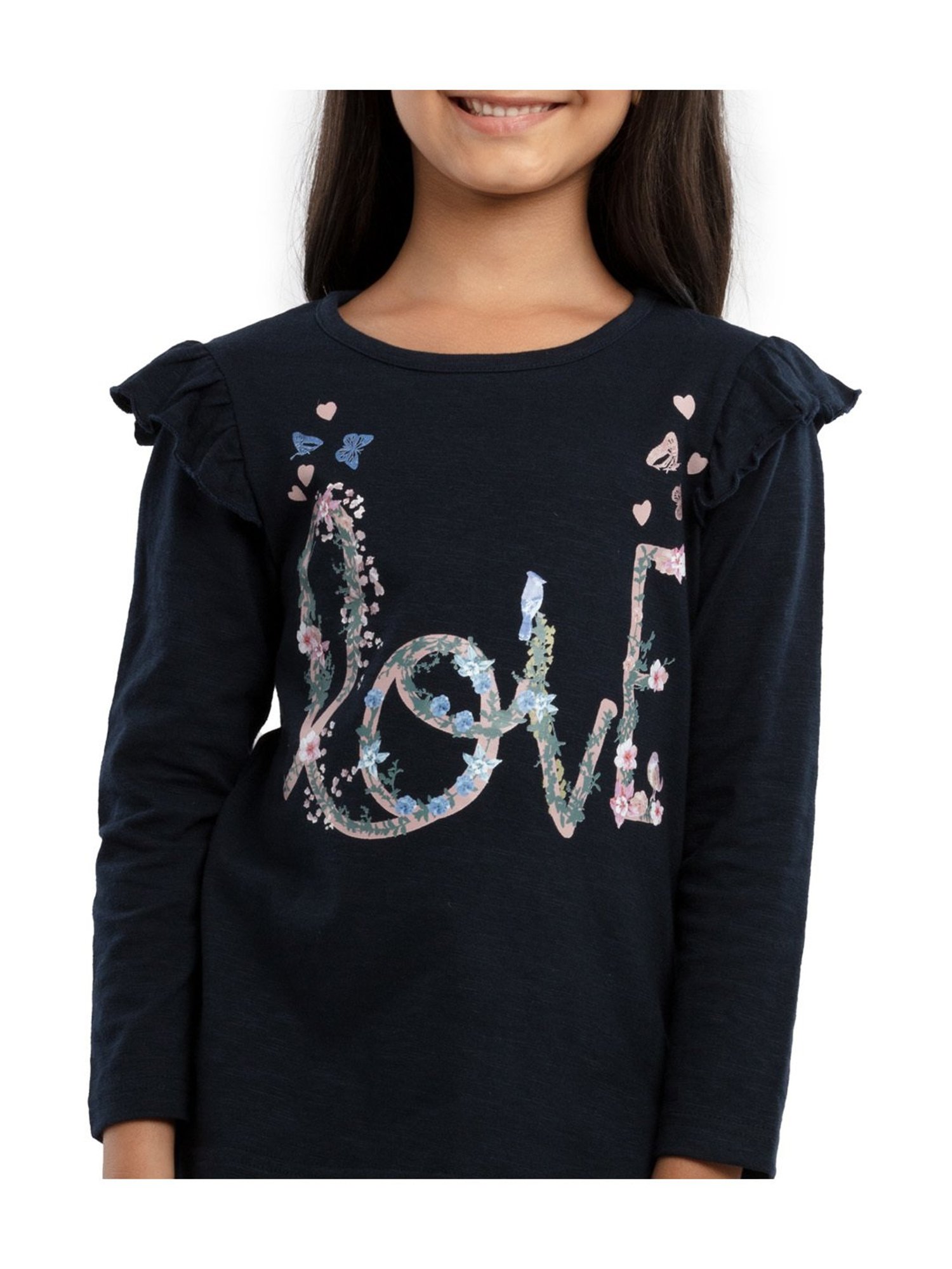 Under Fourteen Only Kids Navy Floral Print Full Sleeves Top