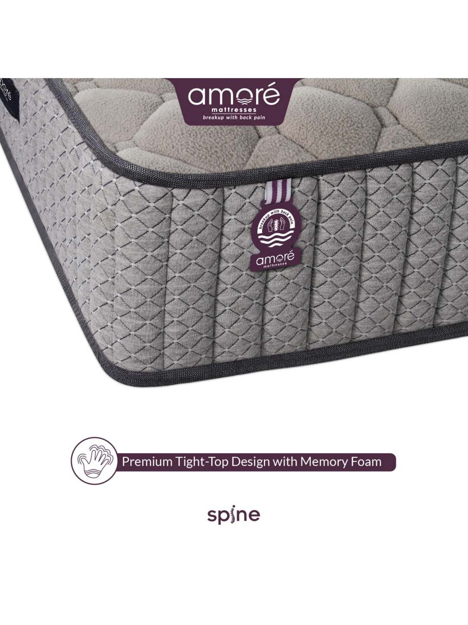 Amore Spine Grey Memory Foam Single Mattress (75 in. L X 30 in. W)