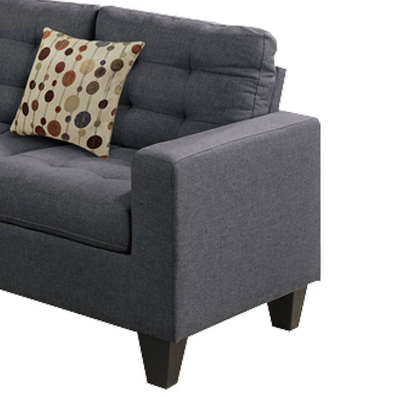 4pc Linen Fabric Sectional With Cocktail Ottoman and Pillows Gray - Benzara